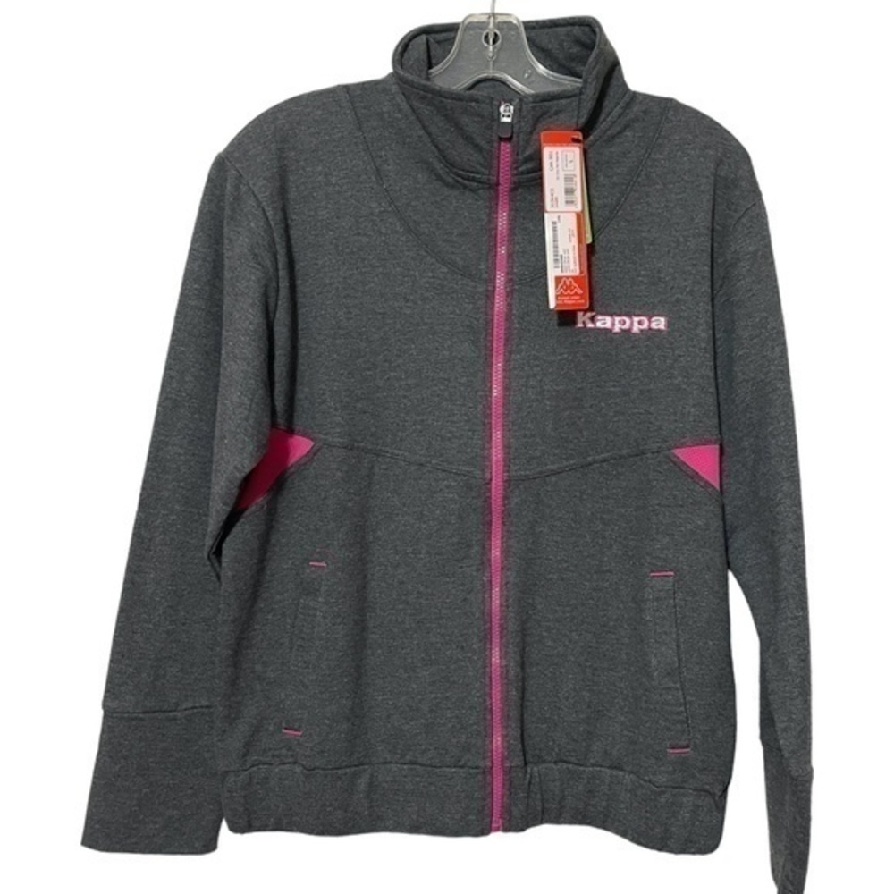 Kappa Womens Full Zip Jacket Lightweight Pockets Logo Spellout Grey Size L